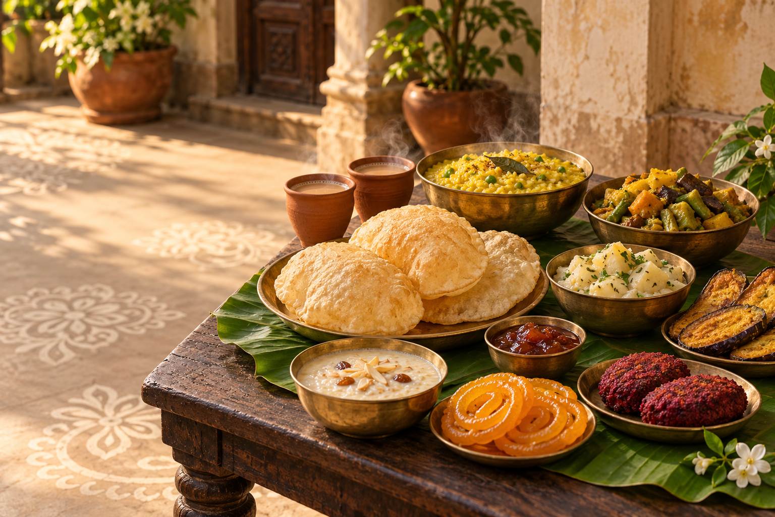 A Bengali vegetarian brunch spread